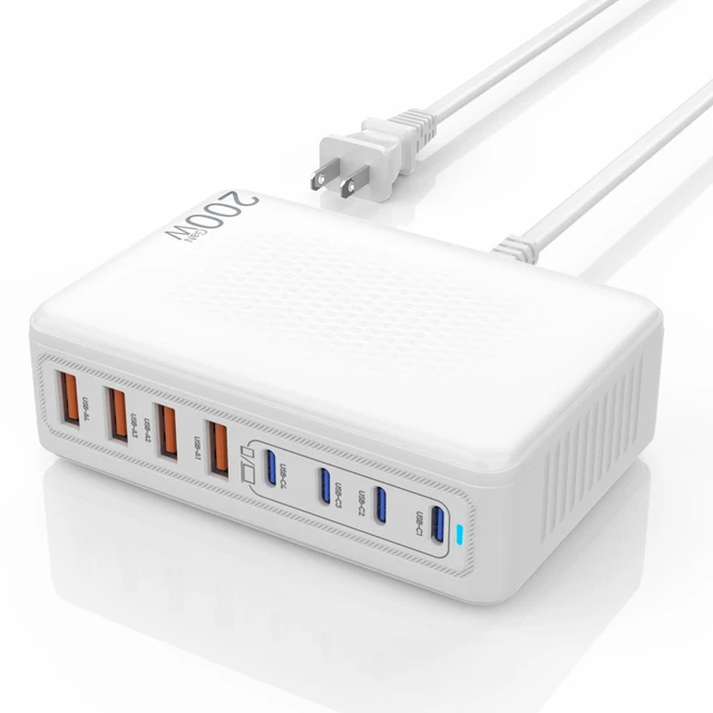 Main image of USB C Charger Block,200W TypeC Charger Fast Charging,8Port Charging Station | USB C & A GaN III Desktop Hub Block Laptop Adapter for Apple iPhone Air/17/16/15, iPad Pro/Air/Mini, MacBook Pro/Air