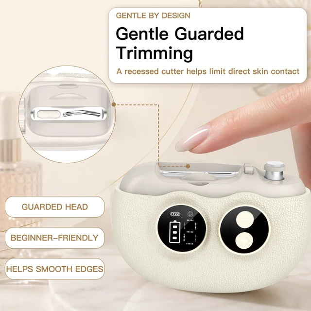 Alt view image 3 of 7 - Electric Nail Clipper, 3 in 1 Electric Nail Clippers with Interchangeable Heads, Built-in Magnifier, Dual Polishing Modes, LCD Display, Debris Storage, for Adults, Kids