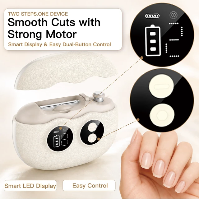 Alt view image 4 of 7 - Electric Nail Clipper, 3 in 1 Electric Nail Clippers with Interchangeable Heads, Built-in Magnifier, Dual Polishing Modes, LCD Display, Debris Storage, for Adults, Kids