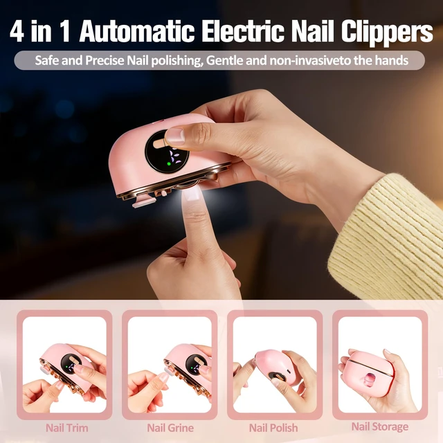Alt view image 3 of 6 - Electric Toenail Clippers for Seniors Automatic Nail Clipper Pink | Fingernail & Toenail Trimmer with LED Light, Safe Nail Cutter for Adults Elderly Men Women, Portable Rechargeable Nail Care