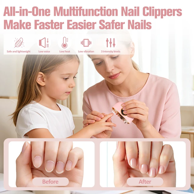 Alt view image 5 of 6 - Electric Toenail Clippers for Seniors Automatic Nail Clipper Pink | Fingernail & Toenail Trimmer with LED Light, Safe Nail Cutter for Adults Elderly Men Women, Portable Rechargeable Nail Care