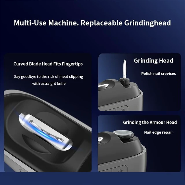Alt view image 3 of 7 - Electric Nail Clipper, Upgraded 3 in 1 Electric Polishing Automatic Nail Clippers with Magnetic Lid USB Rechargeable Portable Smart Nail Clipper for Thick Toenails Seniors, Adults (Black)