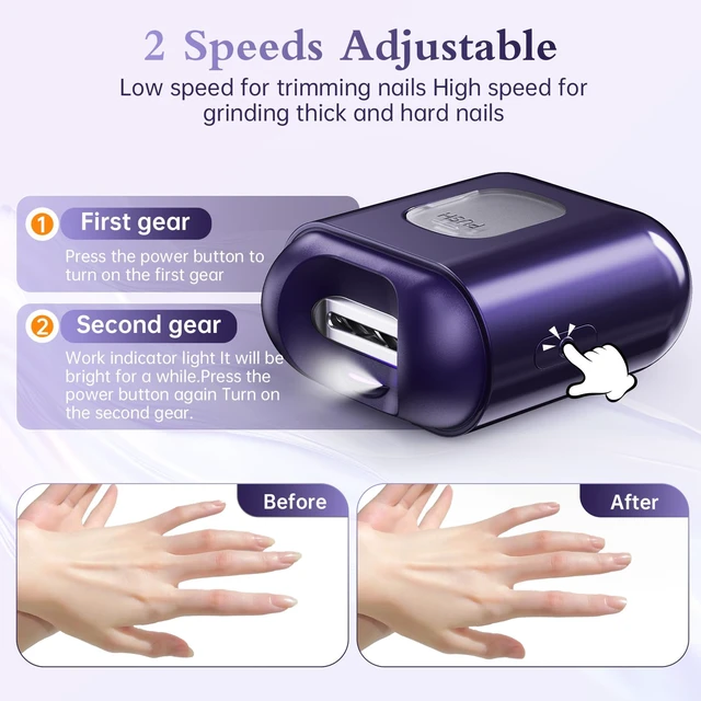 Alt view image 2 of 7 - Electric Nail Clipper, Nail Trimmer Polisher 2 in-1, Automatic Nail Clipper 2 Speed Fingernail Clippers Nail File with Light, Women Manicure Set Nail Clippers for Baby Kids Seniors Weak Hands