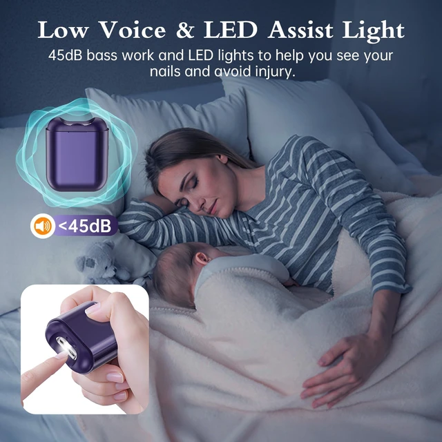 Alt view image 3 of 7 - Electric Nail Clipper, Nail Trimmer Polisher 2 in-1, Automatic Nail Clipper 2 Speed Fingernail Clippers Nail File with Light, Women Manicure Set Nail Clippers for Baby Kids Seniors Weak Hands