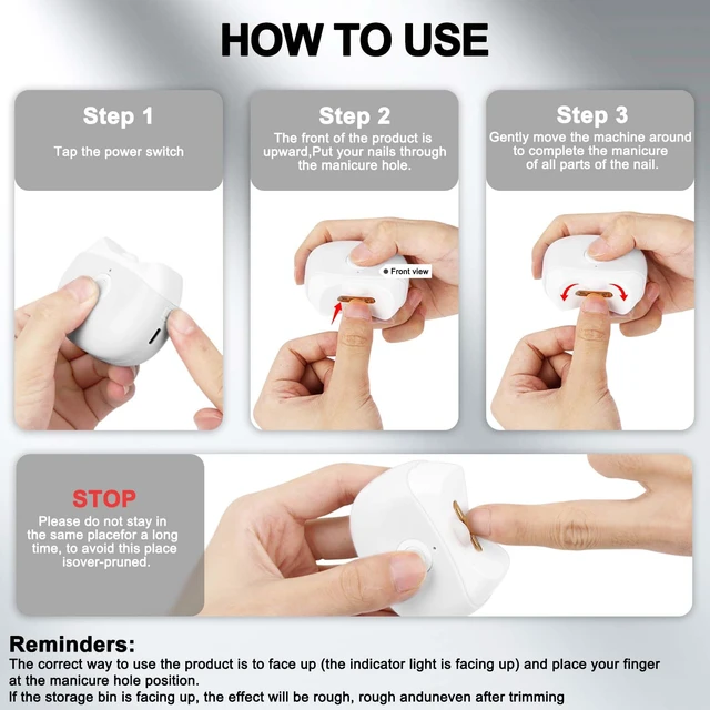 Alt view image 4 of 7 - Automatic Electric Nail Clipper with LED Light & 2 Speeds with Nail Scraps Storage, USB Rechargeable Safety Fingernail Trimmer for Baby, Children, Kids, Adult, Seniors and Caregivers, White