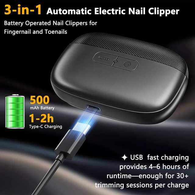 Alt view image 3 of 7 - Electric Nail Clipper, 3-in-1 Automatic Nail Trimmer | Cordless Automatic Nail Trimmer with Adjustable Speed, Polishing, LED Light for Seniors, Adults & Baby (Gray)