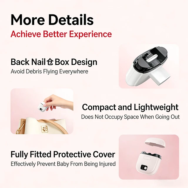 Alt view image 6 of 7 - Electric Nail Clipper, 3-Speed Rechargeable Nail Trimmer with LED Light Quiet Motor & Nail Debris Collector, Automatic Safe Fingernail and Toenail Cutter for Babies Kids Adults Seniors