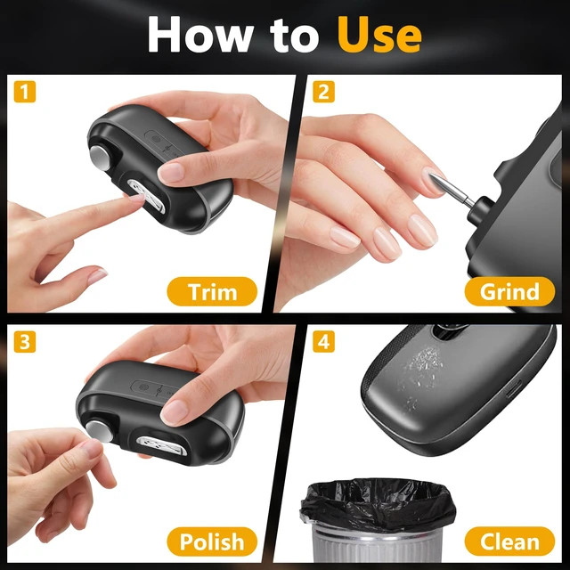 Alt view image 7 of 7 - Electric Nail Clipper, 3-in-1 Automatic Nail Trimmer | Cordless Automatic Nail Trimmer with Adjustable Speed, Polishing, LED Light for Seniors, Adults & Baby (Gray)
