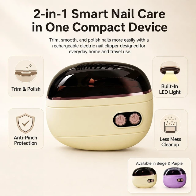 Alt view image 2 of 7 - 2-in-1 Smart Electric Nail Clipper & Polisher,Electric Nail Clipper and Polisher,Automatic Nail Clipper,Rechargeable Automatic Nail Trimmer and Polisher with LED Light,Anti-Pinch DesignYellow