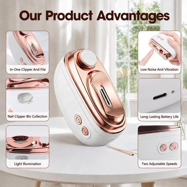 Alt view image 5 of 7 - 2-in-1 Smart Electric Nail Clipper & Polisher,Electric Nail Clipper and Polisher,Automatic Nail Clipper,Rechargeable Automatic Nail Trimmer and Polisher with LED Light,Anti-Pinch DesignYellow