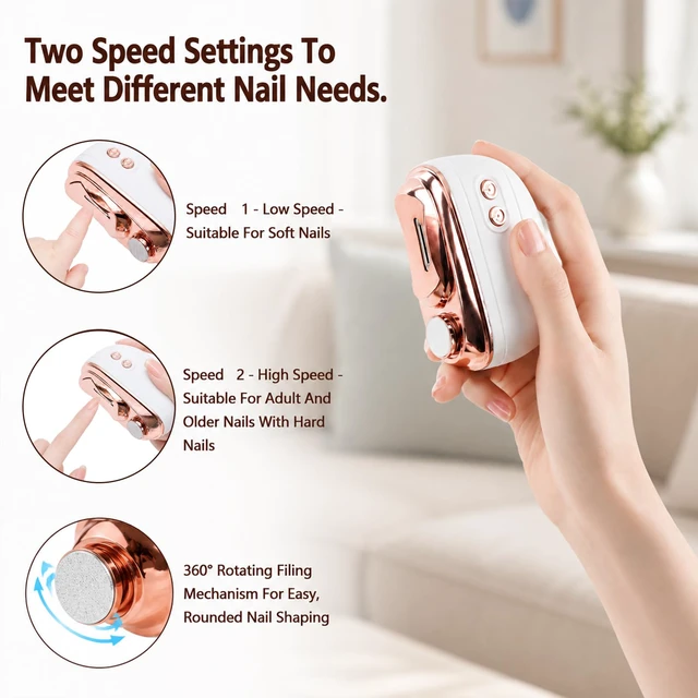 Alt view image 3 of 7 - 2-in-1 Smart Electric Nail Clipper & Polisher,Electric Nail Clipper and Polisher,Automatic Nail Clipper,Rechargeable Automatic Nail Trimmer and Polisher with LED Light,Anti-Pinch DesignYellow