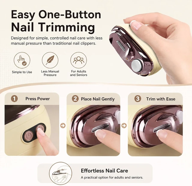 Alt view image 7 of 7 - 2-in-1 Smart Electric Nail Clipper & Polisher,Electric Nail Clipper and Polisher,Automatic Nail Clipper,Rechargeable Automatic Nail Trimmer and Polisher with LED Light,Anti-Pinch DesignYellow