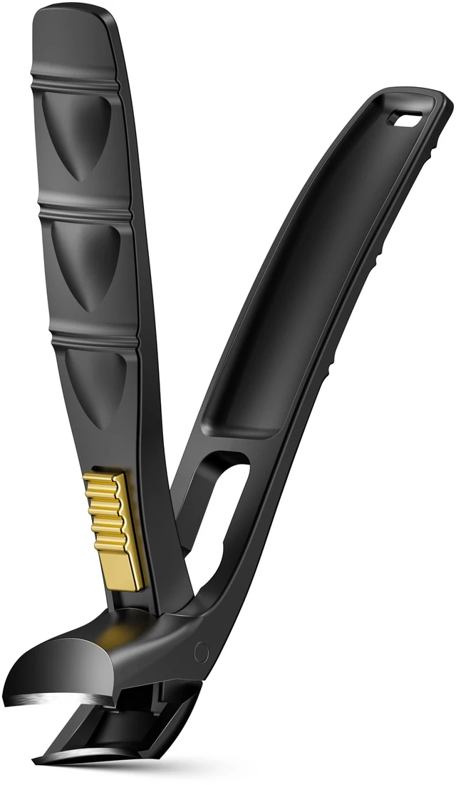 Main image of Ergonomic Nail Clipper for Seniors - Toenail Clipper for Thick Toenails and Fingernails, Long Handle Nail Clippers with Catcher (Black, Medium with Lock Design)