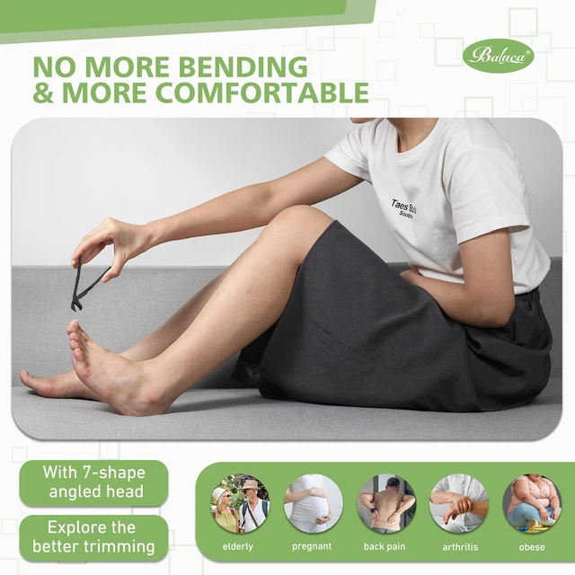 Alt view image 2 of 7 - Ergonomic Nail Clipper for Seniors - Toenail Clipper for Thick Toenails and Fingernails, Long Handle Nail Clippers with Catcher (Black, Medium with Lock Design)