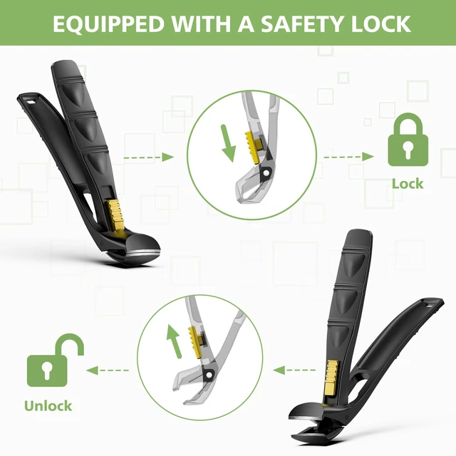 Alt view image 4 of 7 - Ergonomic Nail Clipper for Seniors - Toenail Clipper for Thick Toenails and Fingernails, Long Handle Nail Clippers with Catcher (Black, Medium with Lock Design)