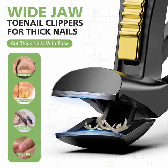 Alt view image 3 of 7 - Ergonomic Nail Clipper for Seniors - Toenail Clipper for Thick Toenails and Fingernails, Long Handle Nail Clippers with Catcher (Black, Medium with Lock Design)