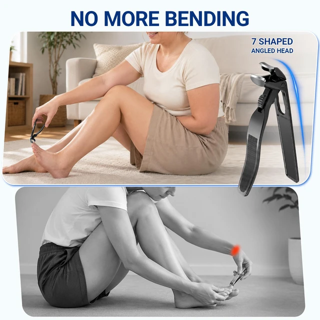 Alt view image 2 of 7 - Toenail Clippers for Seniors Long Handle Nail Clippers for Thick Nails | Ergonomic Toe Nail Clippers for Elderly, Non-Slip Handle Toenail Clipper with Catcher for Thick Toenails and Fingernails