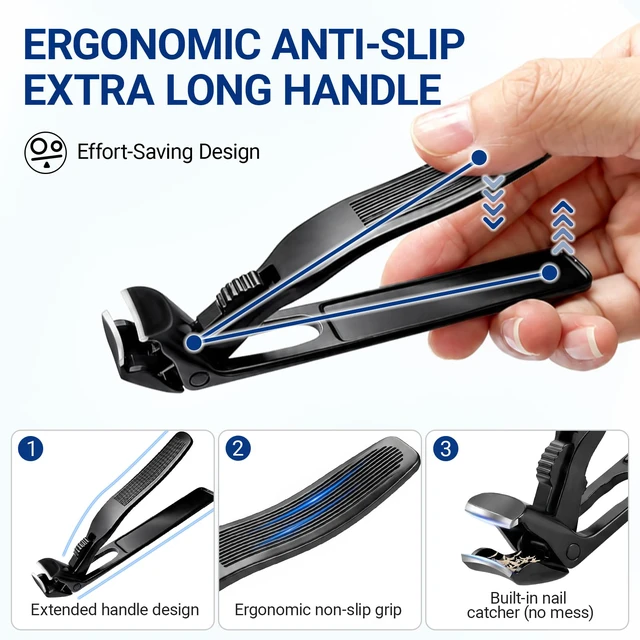 Alt view image 3 of 7 - Toenail Clippers for Seniors Long Handle Nail Clippers for Thick Nails | Ergonomic Toe Nail Clippers for Elderly, Non-Slip Handle Toenail Clipper with Catcher for Thick Toenails and Fingernails