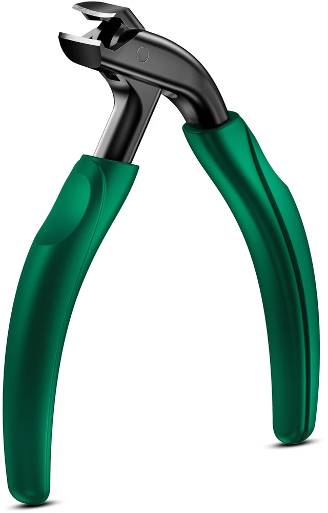 Main image of Curved Head Toenail Clippers for Seniors for Thick Toenails, Long Handle Toe Nail Clippers with Catcher, German Stainless Steel Angled Nail Clippers with Silicone-Grip - Green