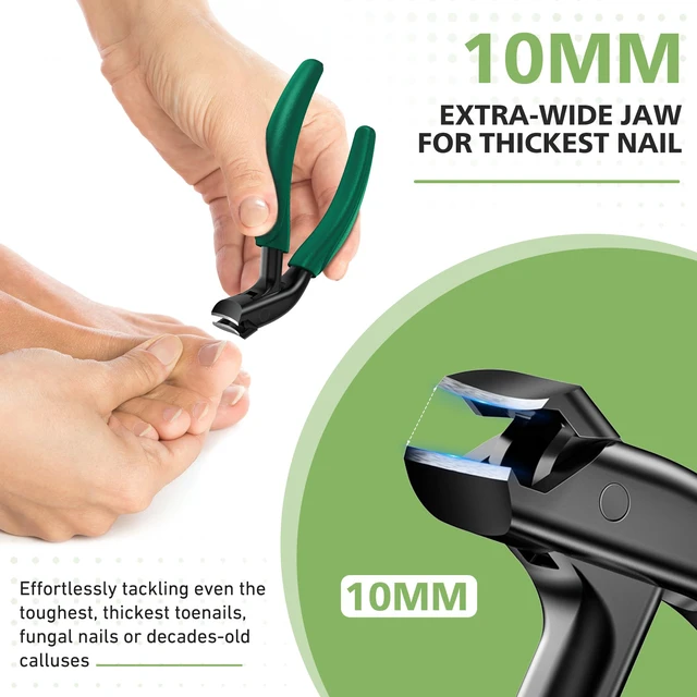 Alt view image 3 of 7 - Curved Head Toenail Clippers for Seniors for Thick Toenails, Long Handle Toe Nail Clippers with Catcher, German Stainless Steel Angled Nail Clippers with Silicone-Grip - Green