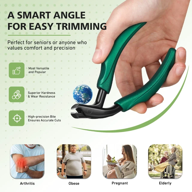 Alt view image 5 of 7 - Curved Head Toenail Clippers for Seniors for Thick Toenails, Long Handle Toe Nail Clippers with Catcher, German Stainless Steel Angled Nail Clippers with Silicone-Grip - Green