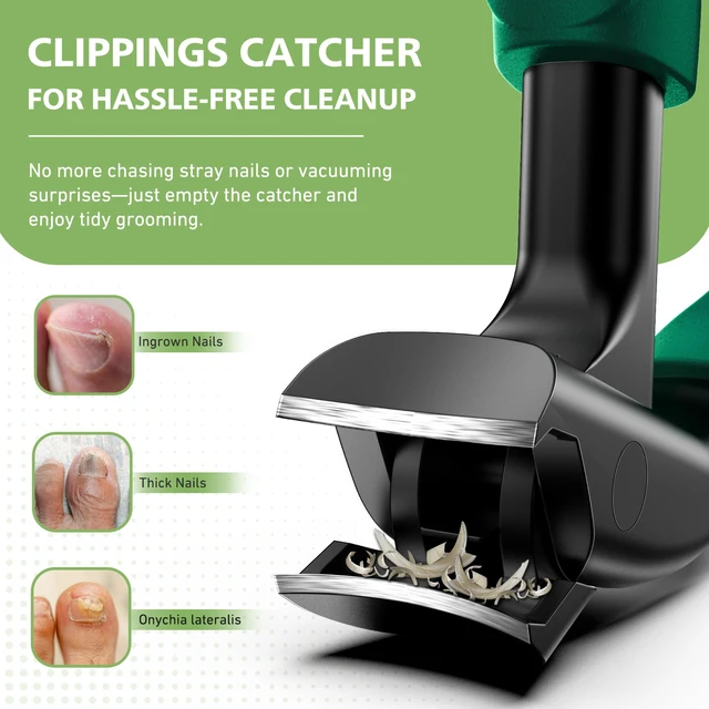 Alt view image 6 of 7 - Curved Head Toenail Clippers for Seniors for Thick Toenails, Long Handle Toe Nail Clippers with Catcher, German Stainless Steel Angled Nail Clippers with Silicone-Grip - Green