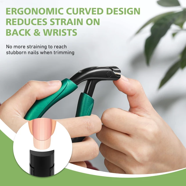 Alt view image 2 of 7 - Curved Head Toenail Clippers for Seniors for Thick Toenails, Long Handle Toe Nail Clippers with Catcher, German Stainless Steel Angled Nail Clippers with Silicone-Grip - Green