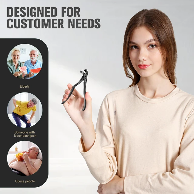 Alt view image 7 of 7 - Ergonomic Non-Slip Long Handle Nail Clippers for Seniors, Unique Angled Head Curve Wide Jaw Opening Toenail Clipper with Catcher for Thick Toenails and Fingernails
