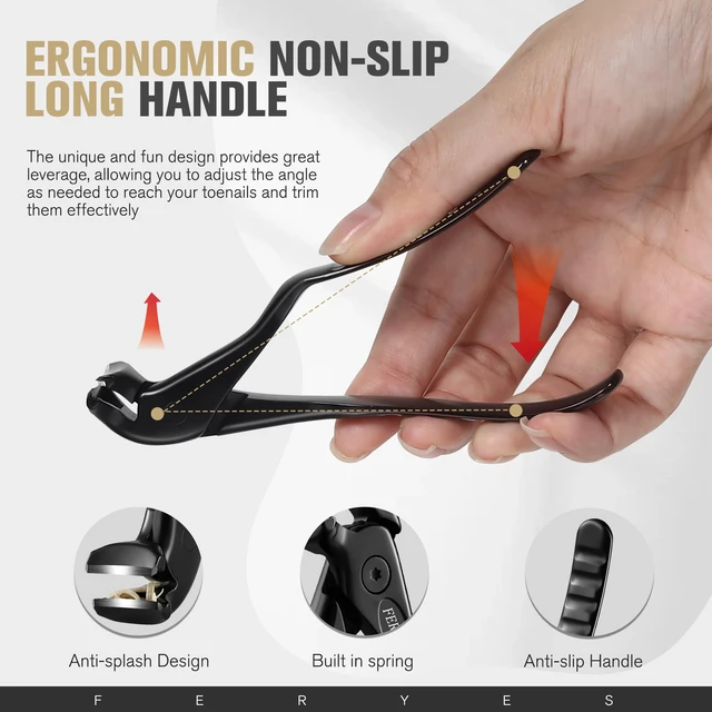 Alt view image 5 of 7 - Ergonomic Non-Slip Long Handle Nail Clippers for Seniors, Unique Angled Head Curve Wide Jaw Opening Toenail Clipper with Catcher for Thick Toenails and Fingernails