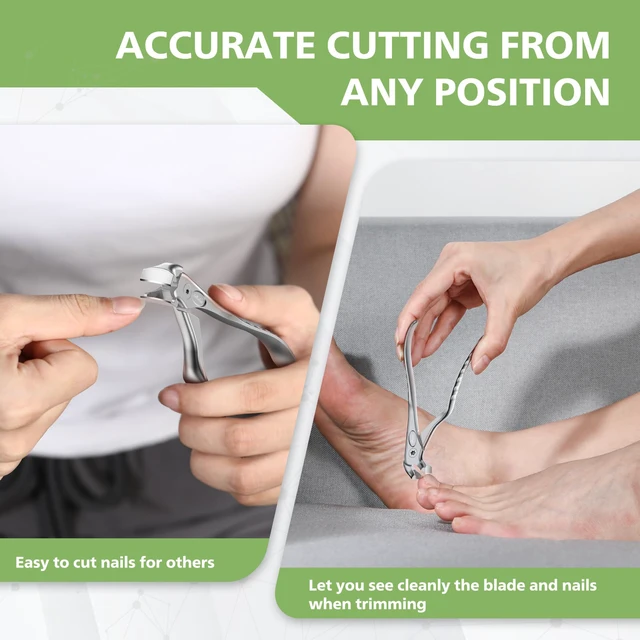 Alt view image 4 of 7 - Ergonomic Nail Clipper for Seniors - Toenail Clipper for Thick Toenails and Fingernails, Long Handle Nail Clippers with Catcher (Silver, Long Handle)