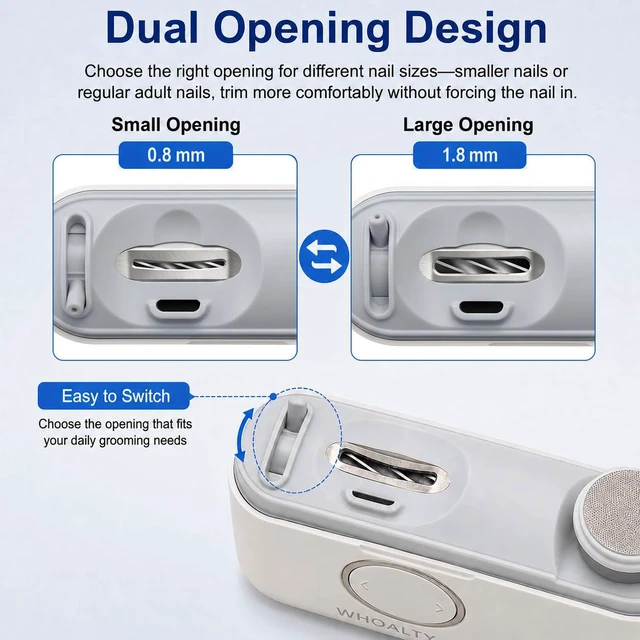Alt view image 3 of 7 - Electric Nail Clipper for Seniors, 2-in-1 Trimmer & Polish with Dual-Blade 1.8mm/ 0.8mm for Toenail/Fingernail, Automatic Nail Care Tool with LED Light, Nail Scrap Storage for Baby Kids Adults