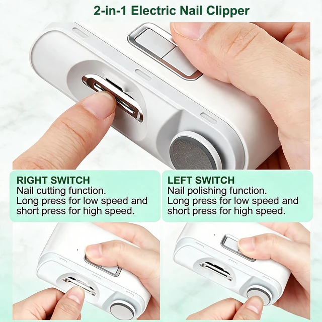 Alt view image 2 of 7 - Electric Nail Clippers, Upgraded 2 in 1 Automatic Rechargeable Nail Trimmer, with LED Light,Nail File & Dust Storage, Low Noise, Portable Manicure Kit Safe for Kids,Adults & Seniors (White)