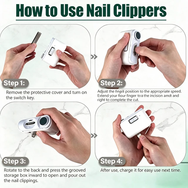 Alt view image 4 of 7 - Electric Nail Clippers, Upgraded 2 in 1 Automatic Rechargeable Nail Trimmer, with LED Light,Nail File & Dust Storage, Low Noise, Portable Manicure Kit Safe for Kids,Adults & Seniors (White)