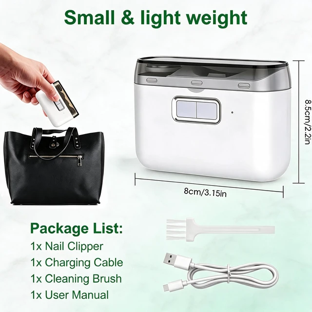 Alt view image 5 of 7 - Electric Nail Clippers, Upgraded 2 in 1 Automatic Rechargeable Nail Trimmer, with LED Light,Nail File & Dust Storage, Low Noise, Portable Manicure Kit Safe for Kids,Adults & Seniors (White)