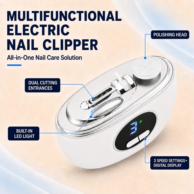 Alt view image 3 of 5 - Electric Nail Clipper Upgraded 3-in-1 Automatic Nail Trimmer with LED Light,Automatic Nail Clipper with Nail Debris Storage Rechargeable Electric Nail Clippers for Seniors and Everyday Nail Care White