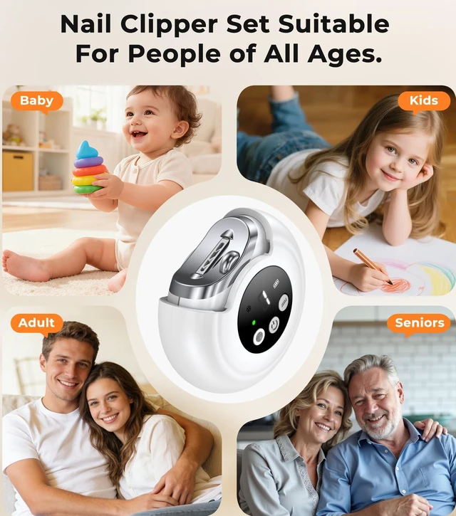 Alt view image 3 of 7 - Electric Nail Clippers for All Ages, Rechargeable Safety Grinder, Pinch-Free Auto Trimmer with Debris Catcher, 3-Speeds Nail File and Polisher with LED Light, Quiet Care for Baby, Seniors and Adults