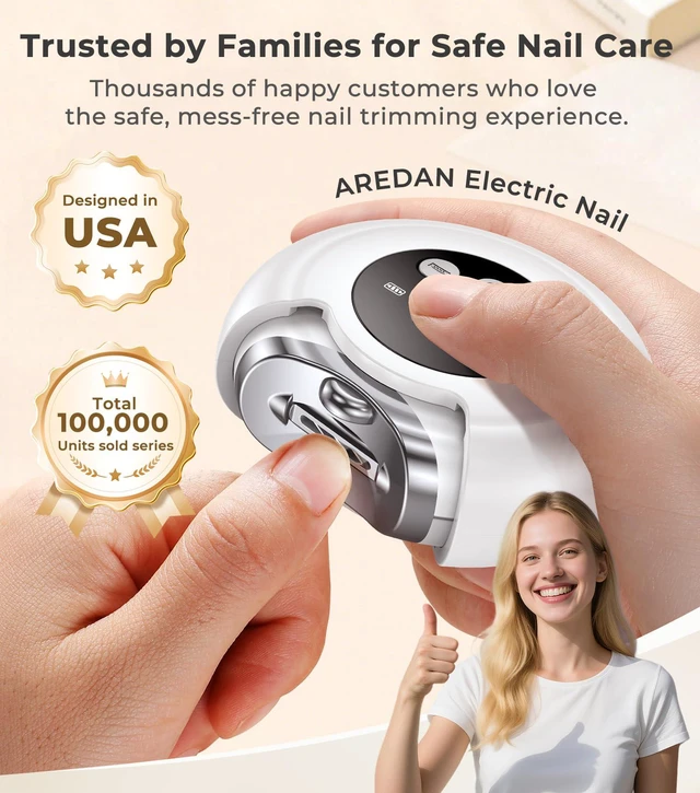 Alt view image 7 of 7 - Electric Nail Clippers for All Ages, Rechargeable Safety Grinder, Pinch-Free Auto Trimmer with Debris Catcher, 3-Speeds Nail File and Polisher with LED Light, Quiet Care for Baby, Seniors and Adults