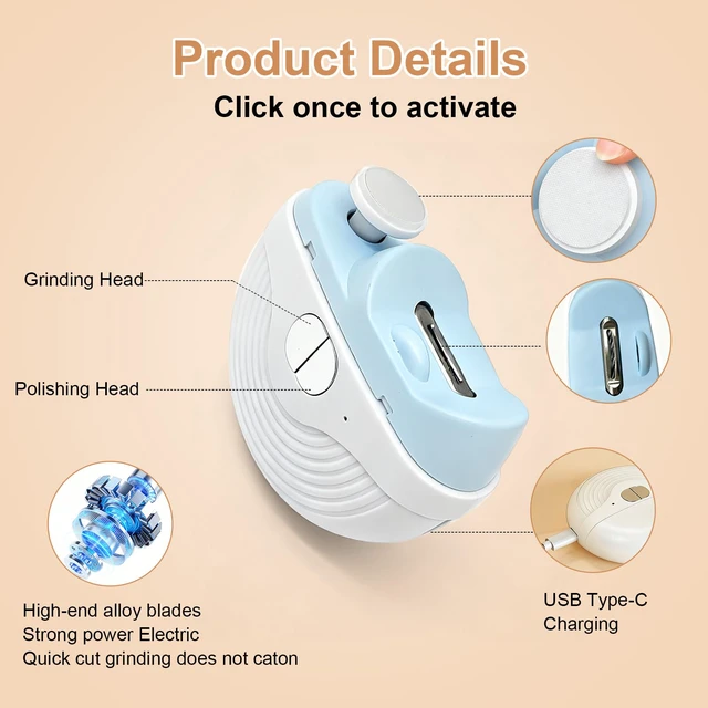 Alt view image 4 of 7 - Electric Nail Clipper, 3-Speed Automatic Nail Clipper for Thin & Thick Nail | Electric Nail Clipper for Seniors & Adults, Baby 2-in-1 Automatic Nail Trimmer with Light & Scraps Storage, Blue