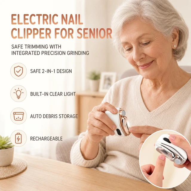 Alt view image 2 of 7 - Electric Nail Clippers for Seniors & Adults, 2-in-1 Electric Nail Clipper & Polisher, Electric Polishing Automatic Nail Clippers, Rechargeable Nail Clipper with Light and Nail Storage Box (Blue)