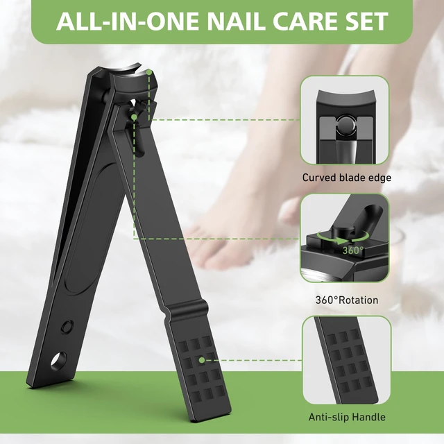 Alt view image 5 of 7 - Professional Nail Clipper Set for Seniors - Heavy Duty Curved Blade Toenail Clippers for Thick Toenails, Sharp Precision Fingernail Trimmer, Toe Clipper for Men & Women Grooming Kit - Black