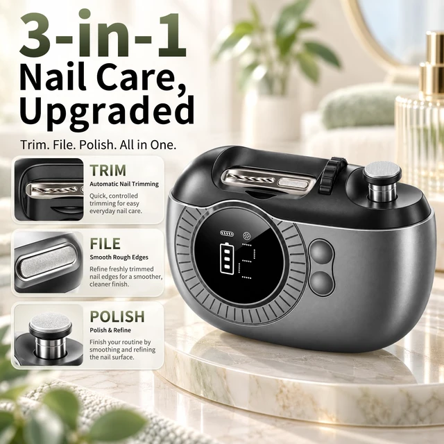 Alt view image 2 of 7 - 2026 Upgraded 3-in-1 Electric Nail Trimmer & Polisher with LCD Display | Automatic Nail Clipper with Nail File & Polisher, Built-in Debris Collection, Powerful Yet Safe for Seniors Adults Kids