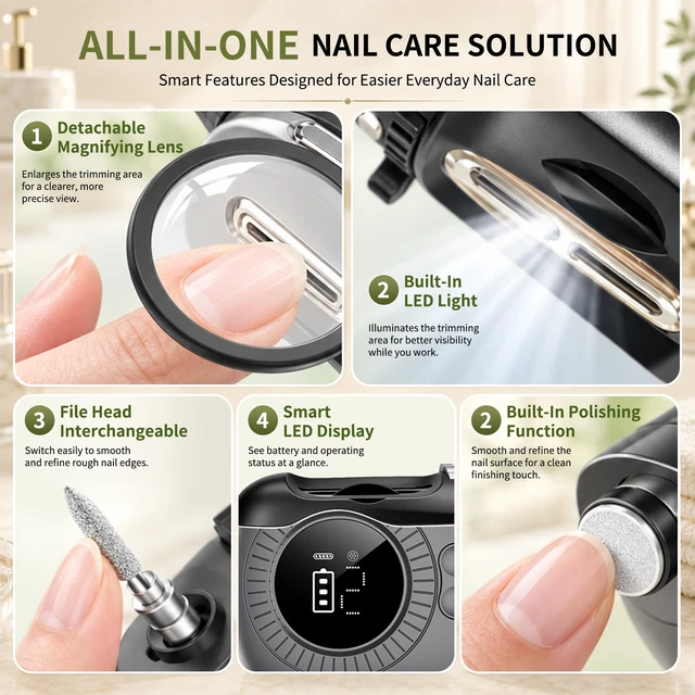 Alt view image 4 of 7 - 2026 Upgraded 3-in-1 Electric Nail Trimmer & Polisher with LCD Display | Automatic Nail Clipper with Nail File & Polisher, Built-in Debris Collection, Powerful Yet Safe for Seniors Adults Kids