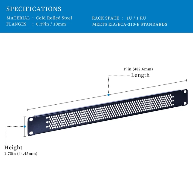 Alt view image 2 of 7 - 1U Blank Rack Mount Panel Spacer with Venting for 19in Server Rack Enclosure or Network Cabinet 2 Pack, Black