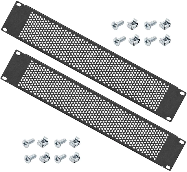 Main image of 2U Vented Panel, 19'' Rack Mount Blank Rack Venting Panel 2 Pack | Thickened Steel, Scratch-resistant, Vented Airflow Design, Powder Coated, Fits Standard Server Racks and Cabinets