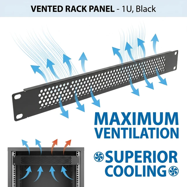 Alt view image 5 of 7 - 2U Vented Panel, 19'' Rack Mount Blank Rack Venting Panel 2 Pack | Thickened Steel, Scratch-resistant, Vented Airflow Design, Powder Coated, Fits Standard Server Racks and Cabinets
