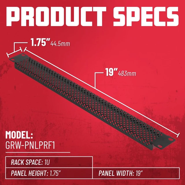Alt view image 5 of 7 - Rackworks Universal Rack Mounted Perforated Flanged Panel Accessory; 1U Size (GRW-PNLPRF1)