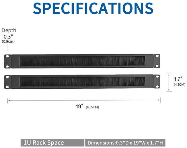 Alt view image 2 of 7 - 1U Brush Panel Rack Mount Cable Management19In Black 2-Pack | Rackmount or Wall Mount Brush Panel 1Ubrush panel rack mount