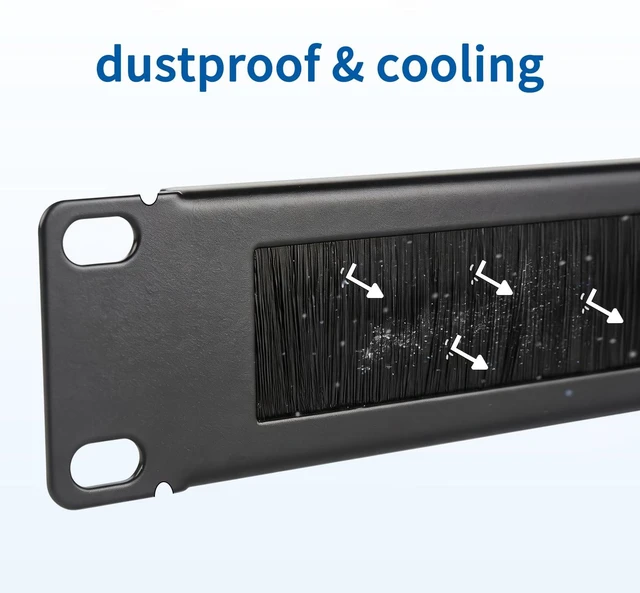 Alt view image 4 of 7 - 1U Brush Panel Rack Mount Cable Management19In Black 2-Pack | Rackmount or Wall Mount Brush Panel 1Ubrush panel rack mount