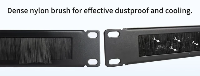 Alt view image 6 of 7 - 1U Brush Panel Rack Mount Cable Management19In Black 2-Pack | Rackmount or Wall Mount Brush Panel 1Ubrush panel rack mount