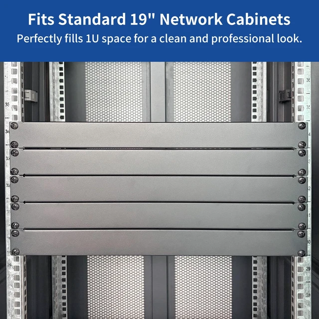 Alt view image 3 of 7 - 1U Blank Panel, Screw-Mount Stable & Durable, Heavy-Duty Cold Rolled Steel | German Craftsmanship 19" Rack Filler Panel for Server Network Cabinet, Black 5-Pack